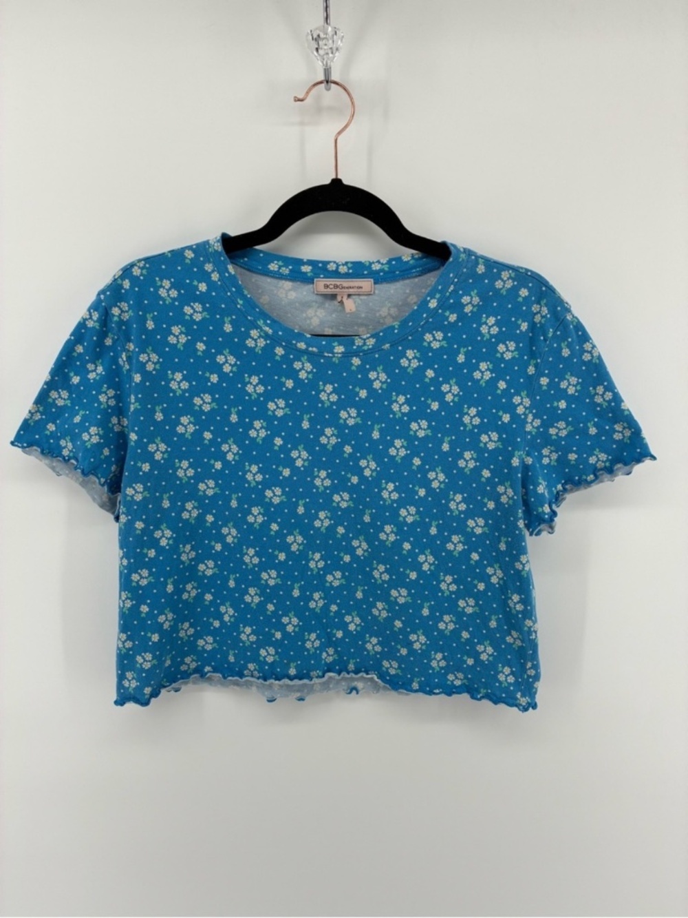 BCBGeneration Blue Floral Crop Tee